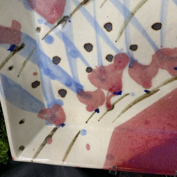 Vintage David Batz Studio Art Pottery square floral tray - Picture 4 of 11